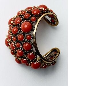 ZARA Red/Orange Stone and Metal Cuff Bracelet